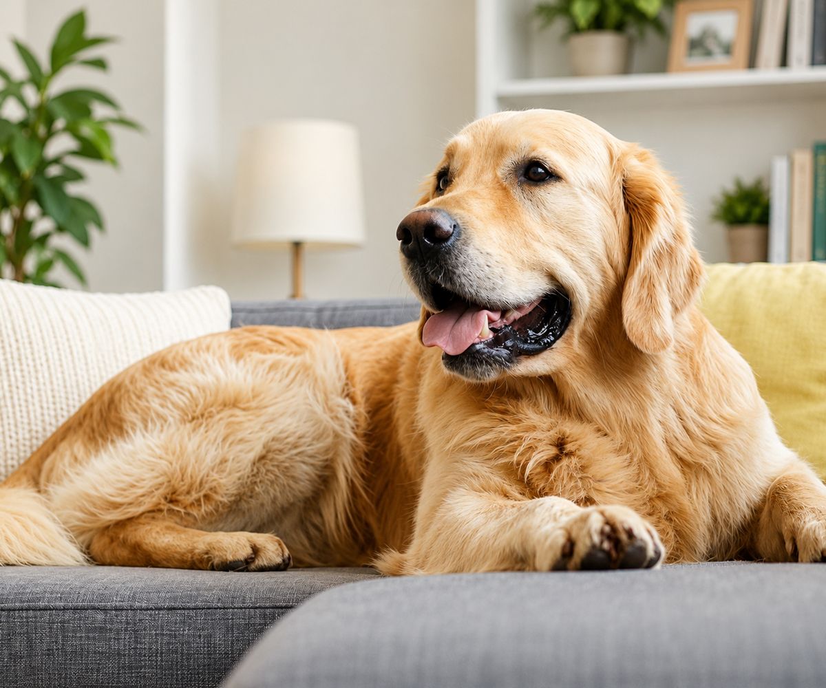 golden retriever dog on couch